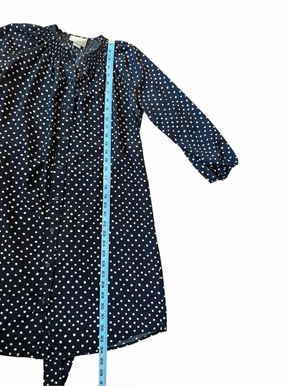 Anthropologie Maeve Navy Button Down Shirt Dress Polka Dot Belted Women's Small - Picture 10 of 11